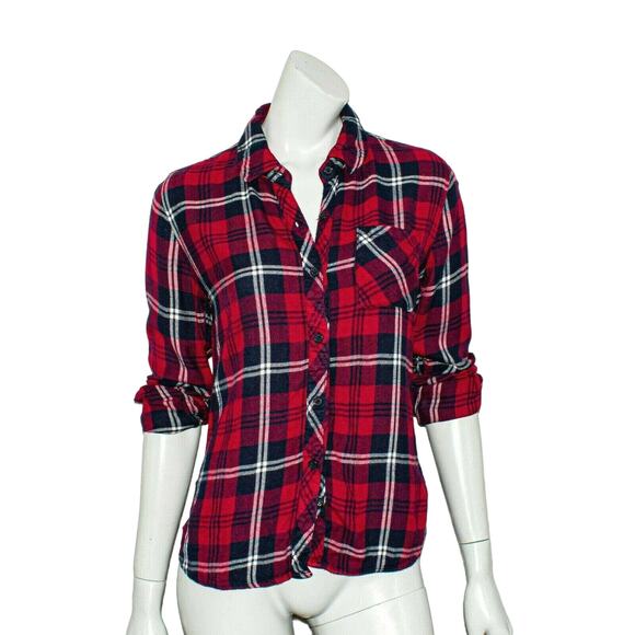 Rails HUNTER Flannel Shirt Red Cherry Navy Plaid Women's XS - Picture 1 of 7